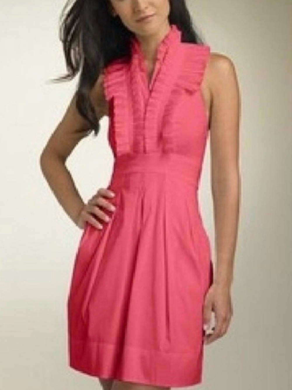 BCBGMaxAzria Ruffled V-Neck Coral Pink Mini Dress size 2. Like new.